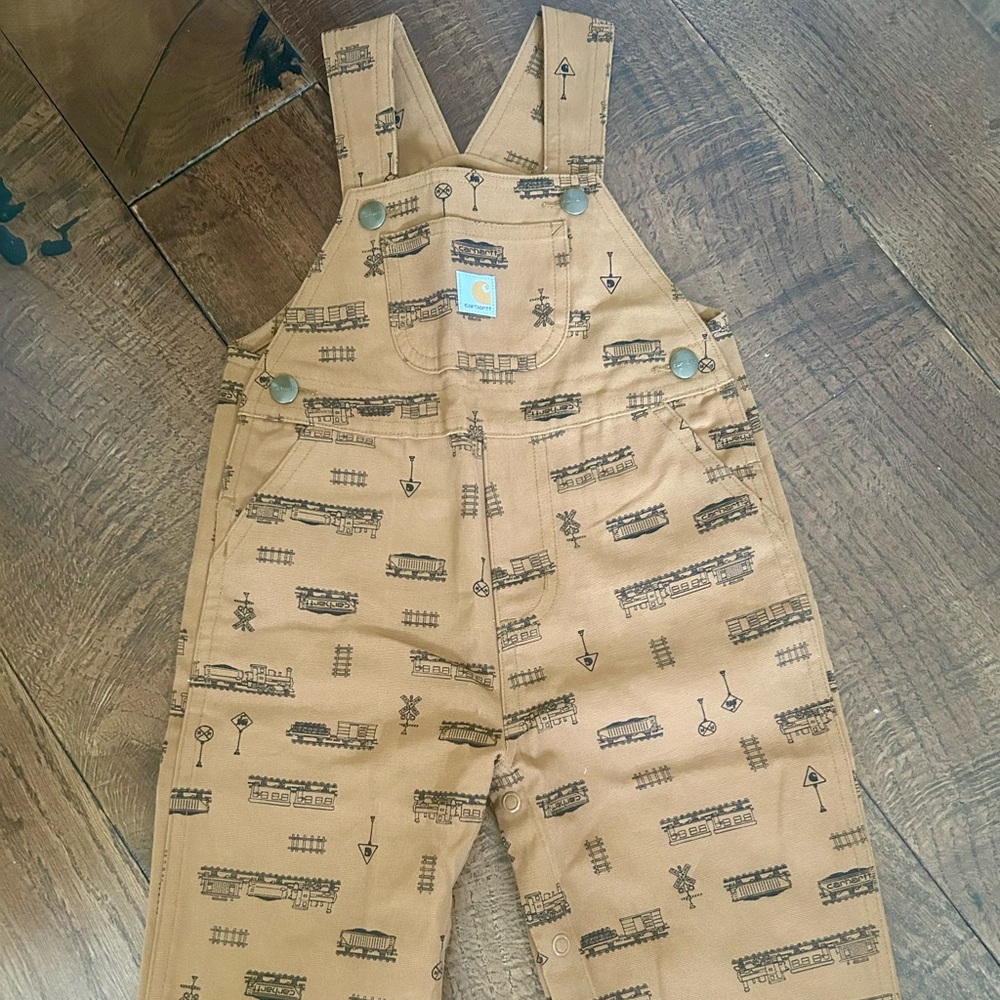 Carhartt Tan Overalls with Train Print